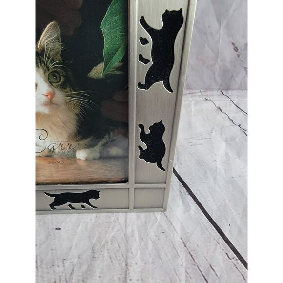 Cat Picture Frame Pewter Carr Black Velour Cutout Edge 3.5” x 5” Photo Vintage - Picture 4 of 9